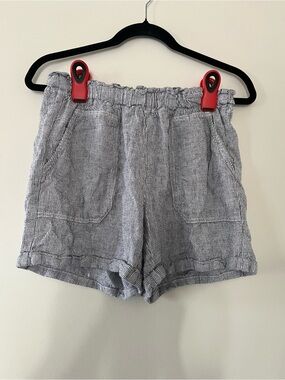 Briggs Blue White Striped Linen Blend Pull On Shorts Small Coastal Euro Summer